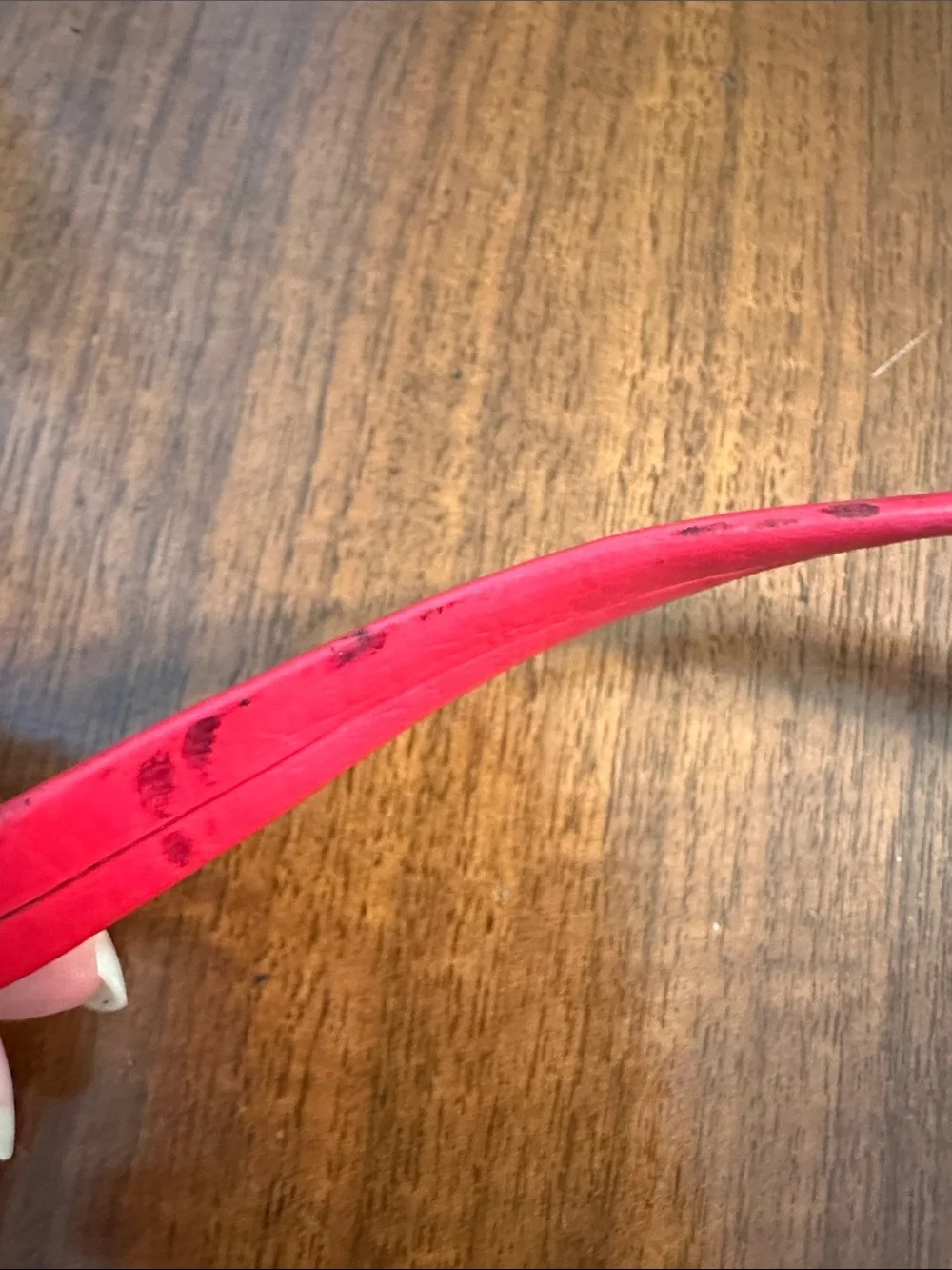 Vintage 80s Thin‎ Red Leather Belt with Gold Shell Buckle